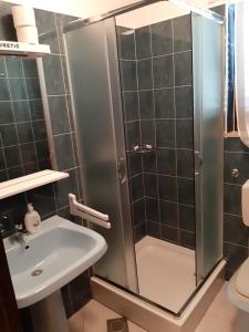 a bathroom with a shower and a sink at Apartments Juretic in Drenje