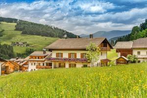 a house on a hill with a field of flowers at Ringlerhof in Braies