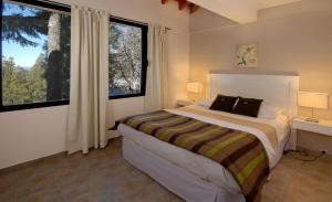 a bedroom with a large bed and two windows at Catalonia Sur Aparts-Spa in San Carlos de Bariloche