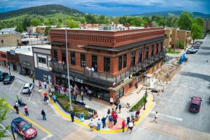 an overhead view of a building on a city street at The Hotel Sturgis in Sturgis