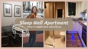 a woman standing in a kitchen with a stroller at Sleep Well Apartment in Glasgow +18 photos