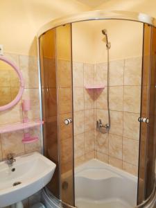 a bathroom with a shower and a sink at Apartments Elina Viktorijas Street in Jūrmala