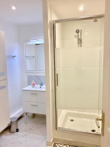 a bathroom with a shower and a sink at LesJardinsFleuris in Mandelieu-La Napoule +18 photos