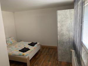 a small bedroom with a bed and a window at Nexi s Appartement an der Enns 9 in Radstadt