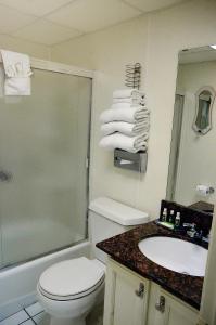 a bathroom with a toilet and a sink and a shower at Centerstone Plaza Hotel Soldiers Field - Mayo Clinic Area in Rochester