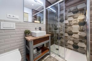 een badkamer met een wastafel en een douche bij FLORIT FLATS - CENTER MODERN 1BR 2Bth TERRACE WI-FI AC in Valencia
