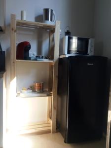 a kitchen with a black refrigerator and a microwave at Leila in Florence