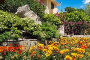 a garden of flowers in front of a house at La Meridiana IUN P2300 in Cala Gonone