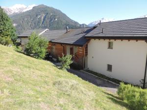 une maison sur une colline avec des montagnes en arrière-plan dans l'établissement Alpenrose (295 Av), à Brienz