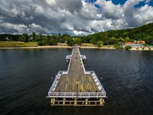 an aerial view of a dock on a lake at Gdynia99 in Gdynia