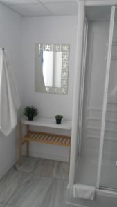 łazienka z lustrem i stołem z roślinami w obiekcie Marbella House Penthouse w Marbelli