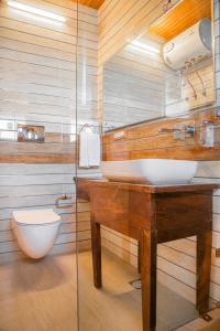 Woodays Resort في شيملا: حمام مع حوض ومرحاض
