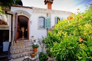 a house with flowers and plants in front of it at Vila Dora in Dobra Voda