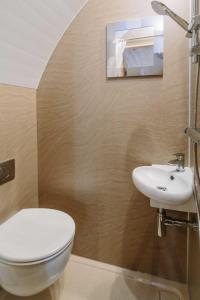 a bathroom with a toilet and a sink at Mallow Glamping Pod in Cheltenham