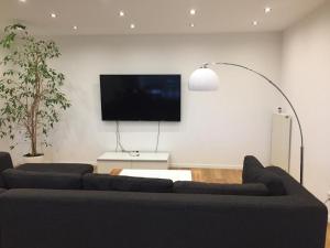 a living room with a couch and a flat screen tv at Appartement Elzerland in Mayen