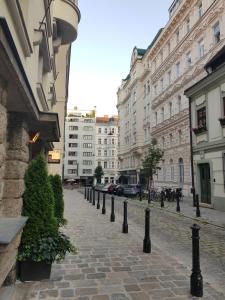 a cobblestone street in a city with buildings at Sweet flat in the center of vienna in Vienna