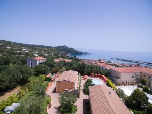 an aerial view of a small town with a body of water at Residence Baia Infreschi in Marina di Camerota