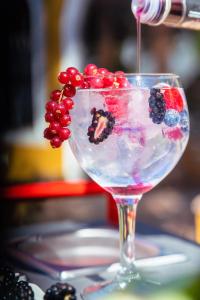 a drink being poured into a martini glass with berries at Ona Alanda Club Marbella in Marbella