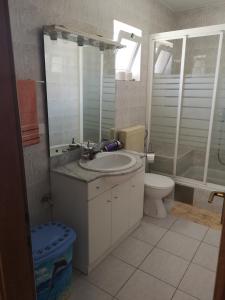 ein Bad mit einem Waschbecken und einem WC in der Unterkunft Apartments Milevčić in Jelsa