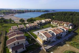 an aerial view of a row of houses on a beach at Arapya Beach Apartment in Tsarevo