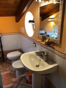 bagno con lavandino, servizi igienici e specchio di Agriturismo L'Olivara a Piano di Sorrento
