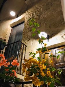 a bunch of flowers in a vase next to a window at Ponticelli B&B Boutique in Gravina in Puglia