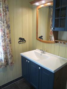 a bathroom with a sink and a mirror at Gamlestugu hytte in Al