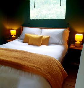 Postel nebo postele na pokoji v ubytování Brackenhill Glamping - Safari Tent with Hot Tub
