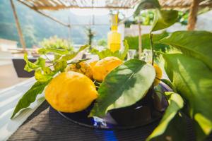 a bowl of lemons and leaves on a table at Aquarius Maiori B&B in Maiori