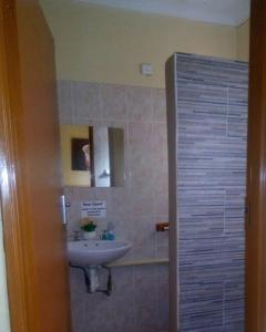 W łazience znajduje się umywalka i lustro. w obiekcie Ntshe River Lodge w mieście Francistown