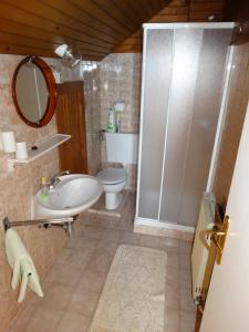 a bathroom with a shower and a toilet and a sink at Rooms-Apartment Renata in Bled