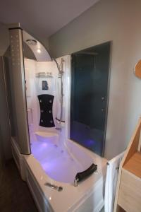 Das Bad ist mit einer Badewanne mit einer Dusche ausgestattet. in der Unterkunft Hotel Chamdor in Roeselare