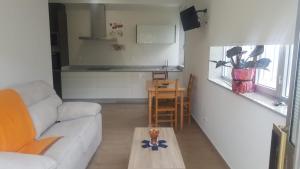 Apartamento Xardin في موتشيا: غرفة معيشة مع أريكة وطاولة