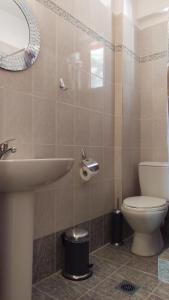 a bathroom with a toilet and a sink and a mirror at Dimitris & Vassiliki's apartment in Possidi +21 photos