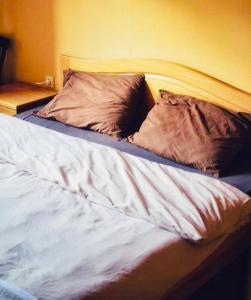 an unmade bed with two pillows on top of it at Zlatna ribka in Kokolyane