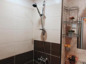La salle de bains est pourvue d'une douche avec un pommeau de douche. dans l'établissement Tamaras apartment, à Tbilissi