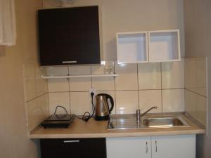 a kitchen counter with a sink and a microwave at Willa Sara II in Okuninka