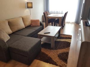 a living room with a couch and a table at Apartament Puck in Puck