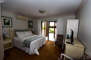 1 dormitorio con 1 cama, TV y ventana en Inyameko BnB en Centurion