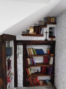 a room with a book shelf filled with books at Apartman Vrdničak in Vrdnik