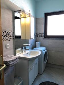 a bathroom with a sink and a washing machine at Apartment Gioia in Savudrija