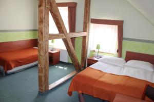 1 Schlafzimmer mit 2 Betten und 2 Fenstern in der Unterkunft Willa Akme in Stronie Śląskie
