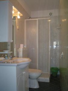 a bathroom with a shower and a toilet and a sink at Guest House Jole in Rovinj