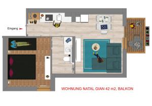 Grundriss eines kleinen Apartments mit einem Zimmer in der Unterkunft Natal Gian in Ischgl