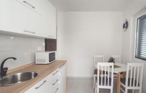 a kitchen with a sink and a table with chairs at Apartment LIM in Budva