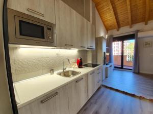eine Küche mit einer Spüle und einer Mikrowelle in der Unterkunft Apartamentos Aranda - Ático Duero in Aranda de Duero