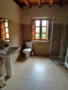 a bathroom with a sink toilet and a shower at Trisileja en Novales in Novales