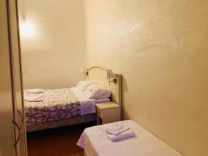 ローマにあるSt. Peter Central Rooms B&Bの小さな部屋で、ベッド2台、鏡が備わります。