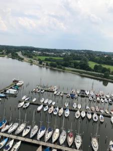 a bunch of boats are docked in a marina at Ferienwohnung NABOO in Schleswig