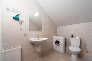 a bathroom with a toilet sink and a washing machine at Panorama in Vapnyarka +26 photos